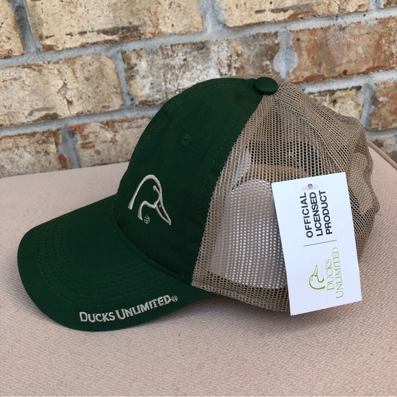 Ducks Unlimited Canvas Mesh Back Trucker Style Green Tan Cap - Picture 3 of 11